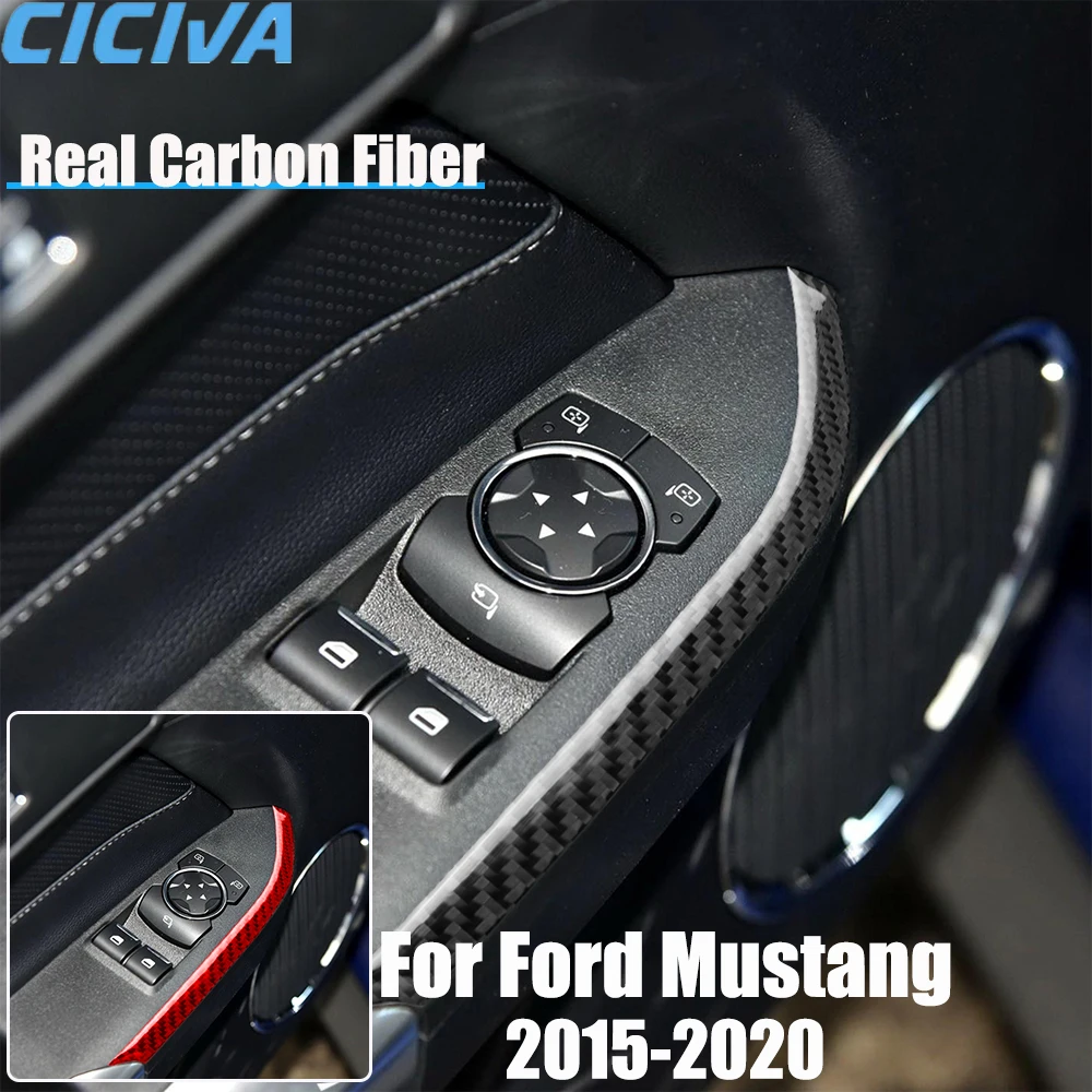 Real Carbon Fiber Car Accessories Door Puller Strips Trim Cover Soft Sticker For Ford Mustang 2015 2016 2017 2018 2019 2020