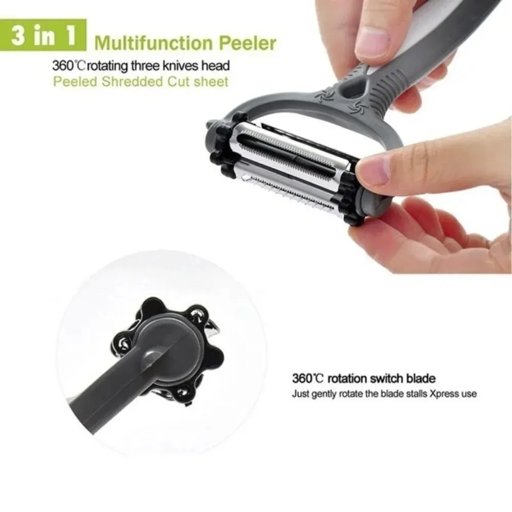 1PC New Multifunctional 360 Degree Rotary Peeler Kitchen Tool 3 in 1 Rotary Fruit Vegetable Carrot Potato Peeler Cutter Slicer