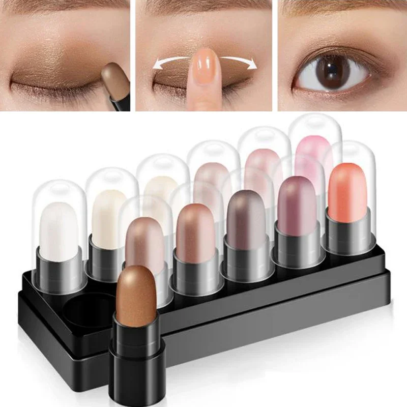 12pcs/set Eyeshadow Stick Glitter Waterproof Lasting Pearlescent Eyeshadow Pencil Highlighter Stick Pen Eyes Makeup Beauty Tools