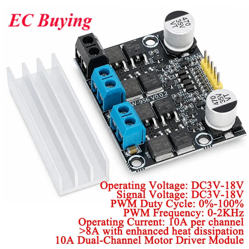 10A Dual-Channel DC Motor Drive Module Forward and Reverse PWM Speed ​​Control and Dimming 3-18V Low Voltage High Current 0-2KHz