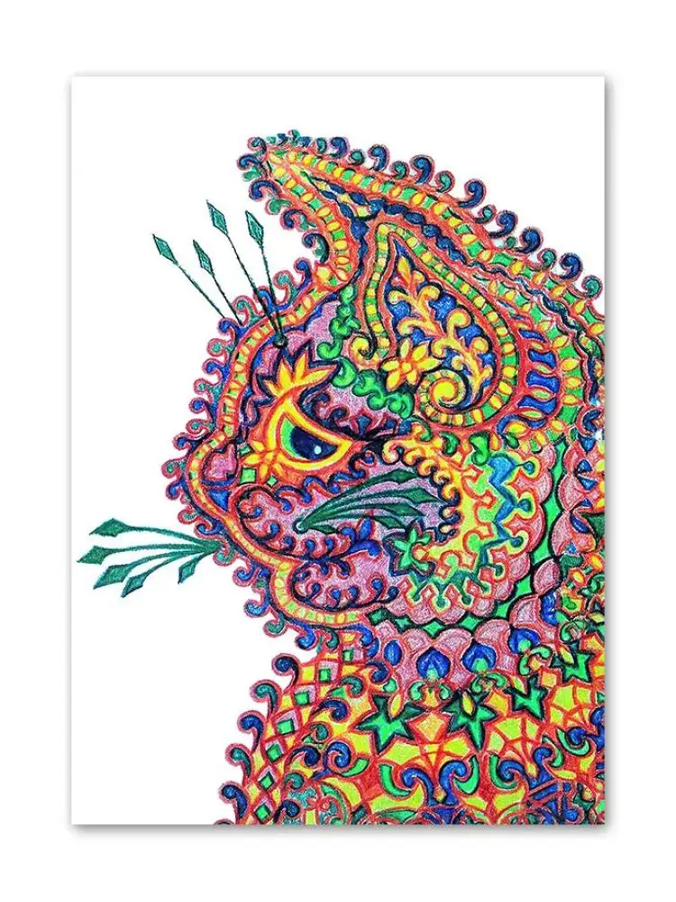 Psychedelic Cat Louis Wain Kaleidoscopic Wall Art Canvas Painting Posters and Print Wall Picture for Living Room Kids Home Decor