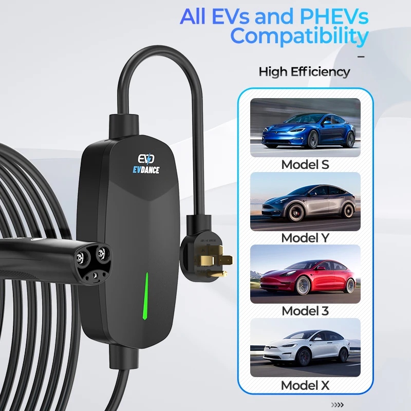 EVDANCE EV Charger for Tesla Model 3 Y S X 32A Car Charger with NEMA 14-50 Plug 7.68KW 25ft Cable Level 2 Portable Fast Charging