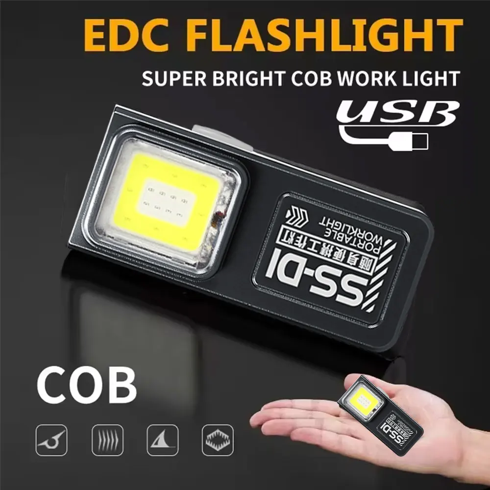 Mini LED Flashlight USB Rechargeable Powerful Torch Portable Pocket Lantern Flood Work Light With Magnet For Outdoor Emergency