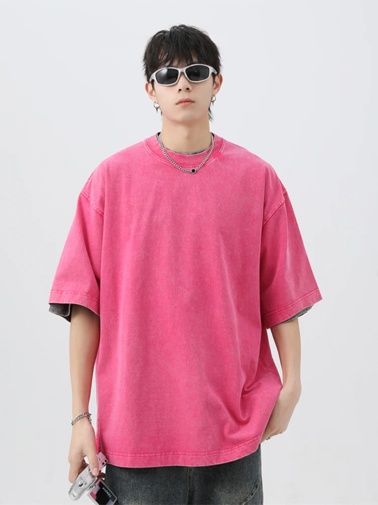 Japanese Korean Style Stir Fried Snowflake Washed T-Shirts Men Women Cotton Heavyweight Summer Hip Hop Streetwears Short Sleeved image 2