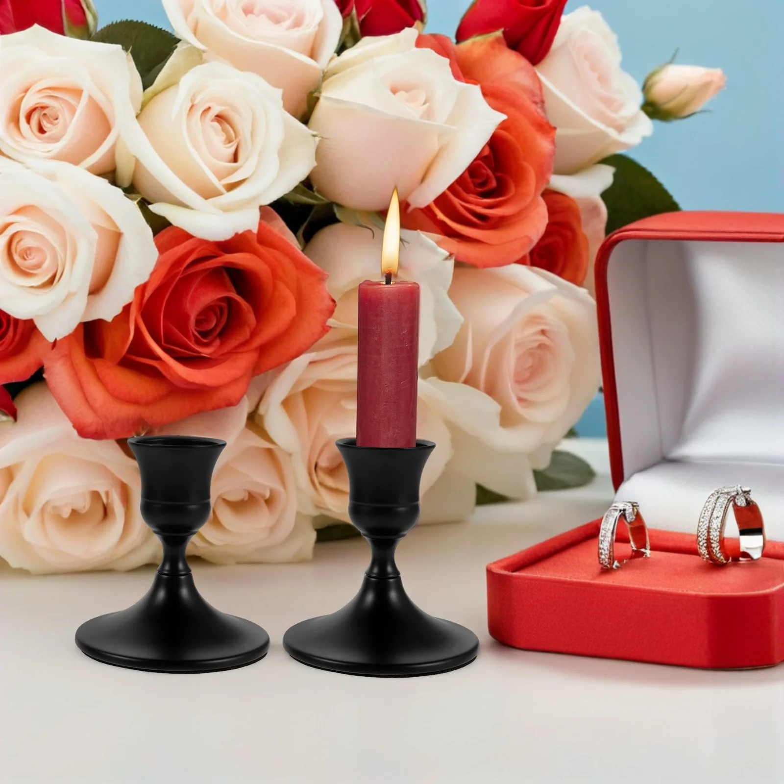 

4Pcs Elegant Black Metal Candlestick Holders Rustic Tabletop Centerpieces for Holiday Party Favor and Home Decor