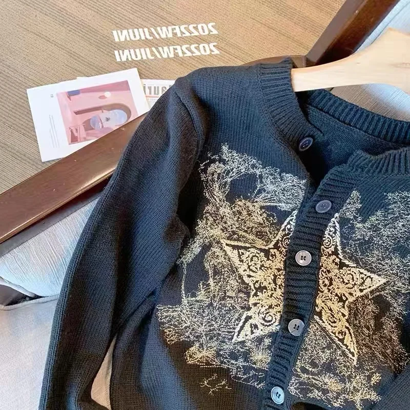 女性用刺embroidery付きショートニットカーディガン,長袖セーター,暖かいカシミアコート,韓国スタイル,日本、秋と冬