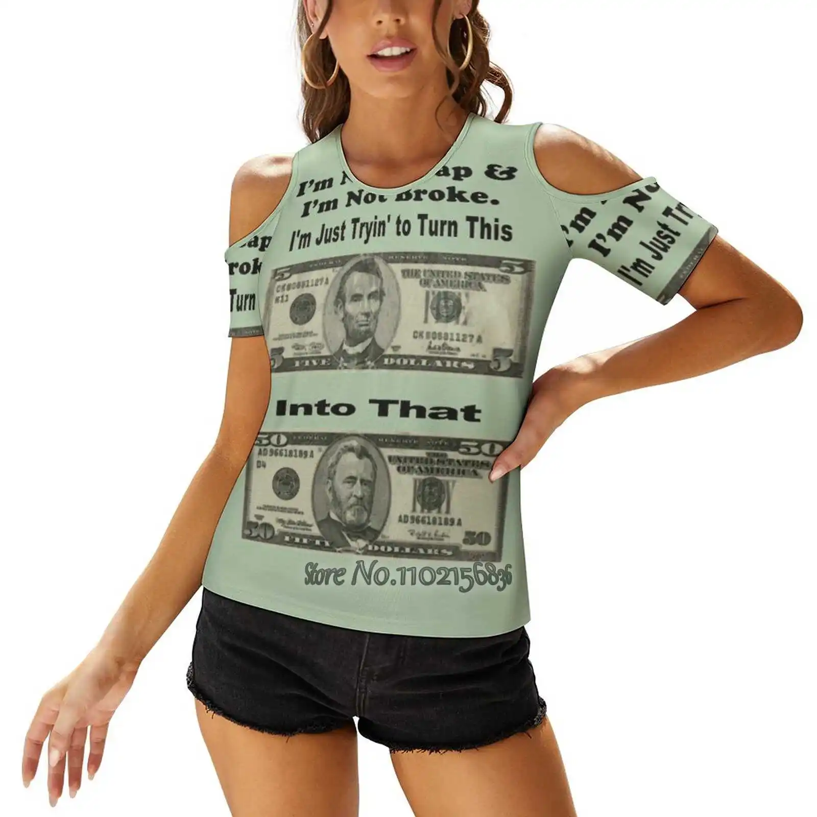 Money Investments Women'S Tops Tee Ladies Casual Sexy T-Shirt Back Lacing Clothing Cheap Broke Money Usa American Cash