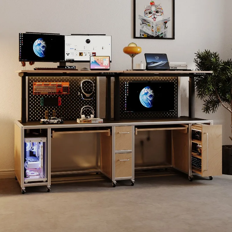 Double-layer electric lifting table Free installation removable computer desk Student desk