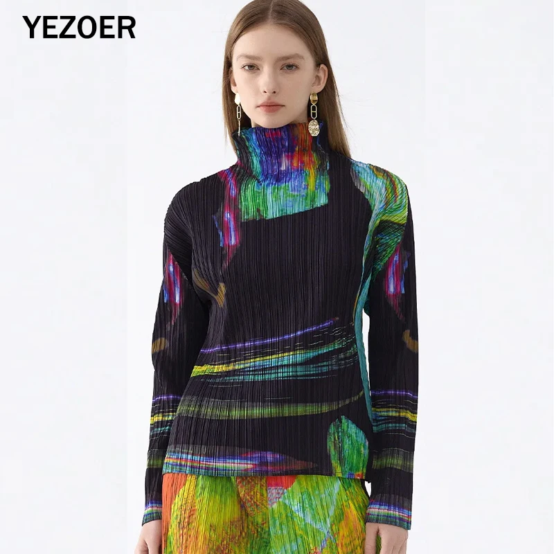 

Плиссированные водолазки с длинными рукавами Miyake, осень 2024, новые плиссированные топы