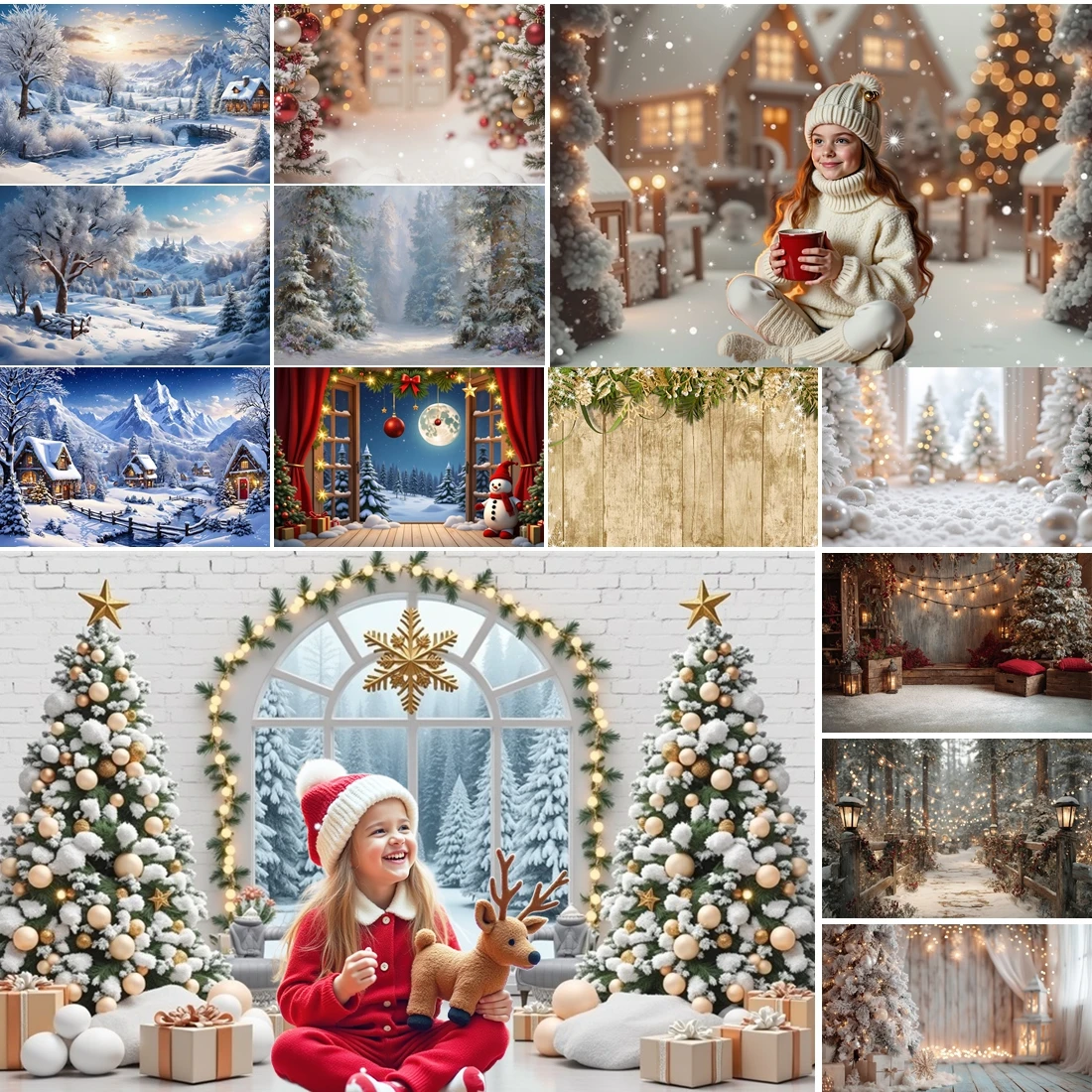 

MOON.QG Christmas Trees Photo Background Village Winter Town Forest Backdrops For Photography Decoration Portrait Party Birthday