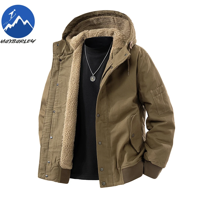 

Winter Mens Padded Jacket Luxurious Hooded Camping Windproof Cotton Coats Outdoor Hiking Sports Thick Fleece Cardigan Jackets