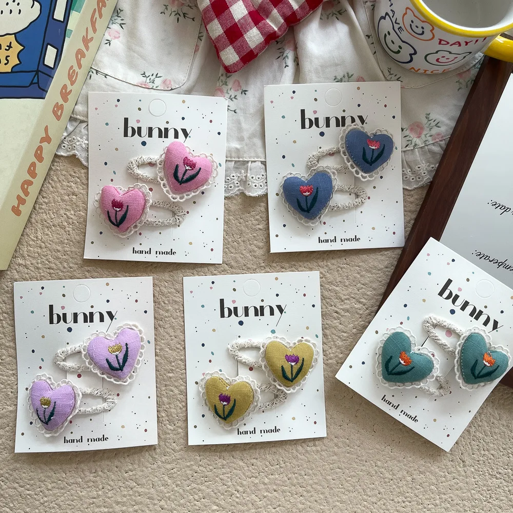 

Заколки для волос для девочек, новые кружевные заколки BB с сердечками и цветами, нескользящие боковые заколки для малышей, лето 2024, очаровательные аксессуары для волос