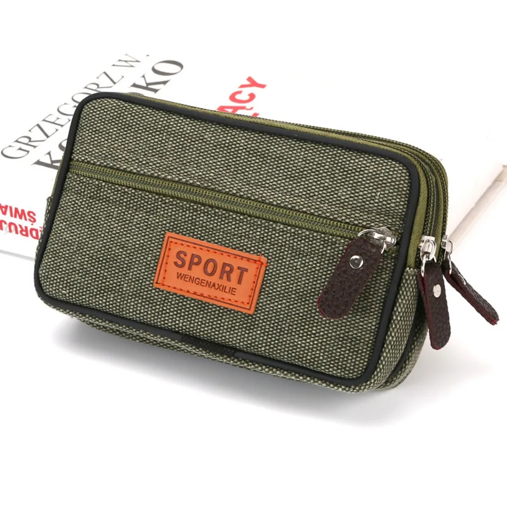 

Double Layer Mobile Phone Bags Nylon Colth Vertical Style Belt Waist Bag Horizontal Style Snap Button Mobile Phone Purse