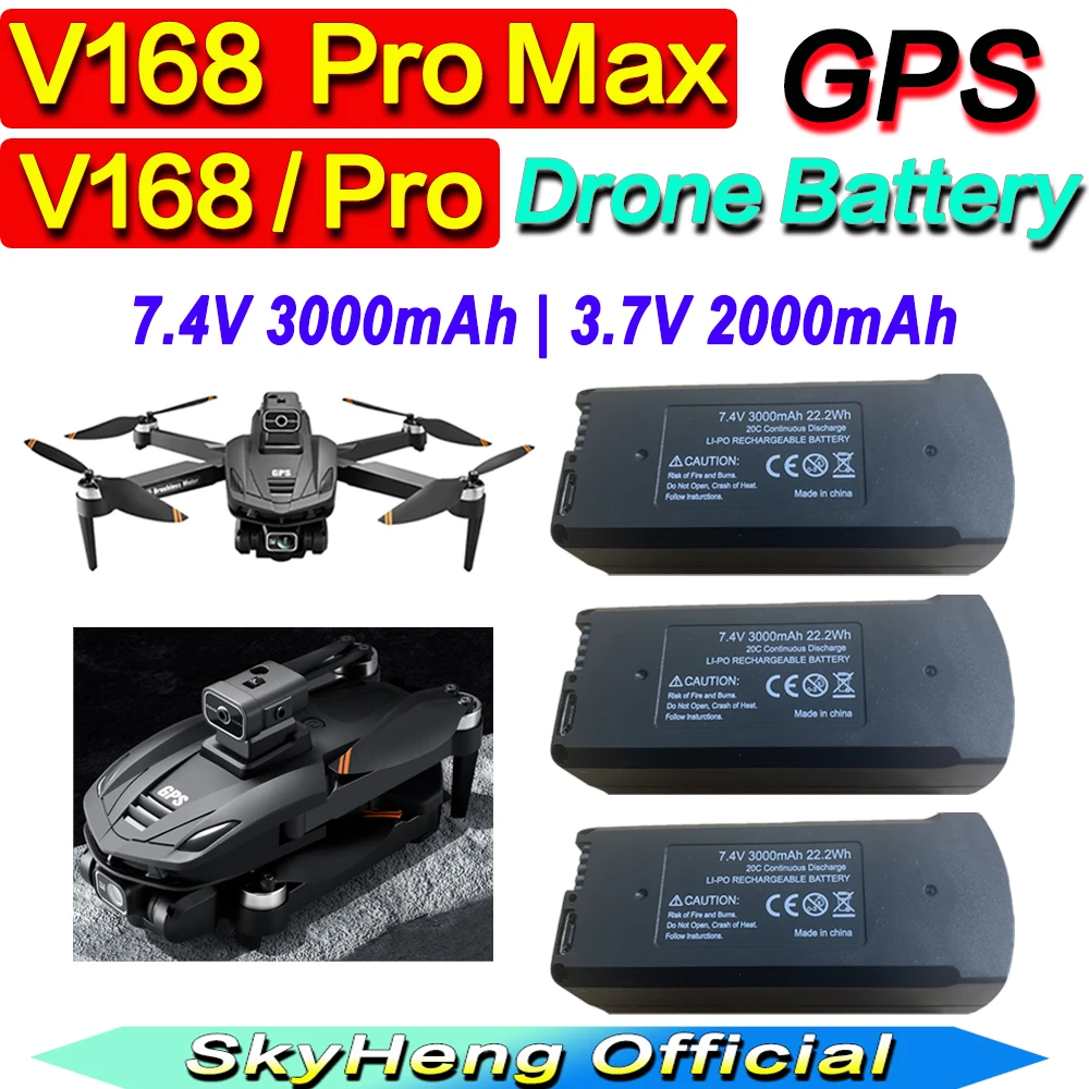 Batteria GPS originale V168 7.4V 3000mAh V168 Drone 3.7V 2000mAh per V168 PROMAX RC Quadcopter Batteria di ricambio Accessori