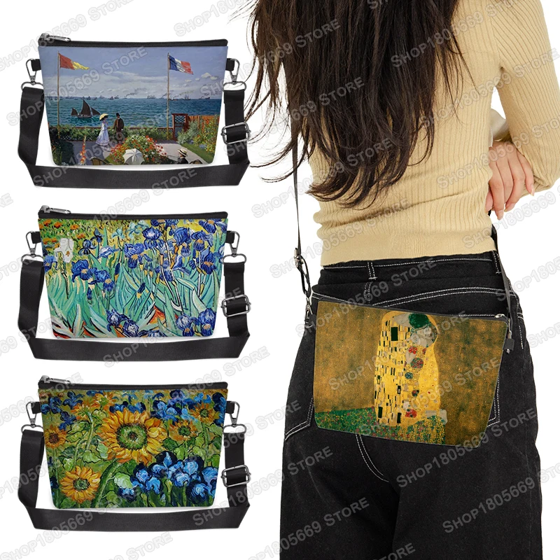 Sac bandoulière motif Nénuphar/Nuit étoilée/Baiser, trousse de maquillage Van Gogh/Monet, sac à main tendance pour femme, cadeau