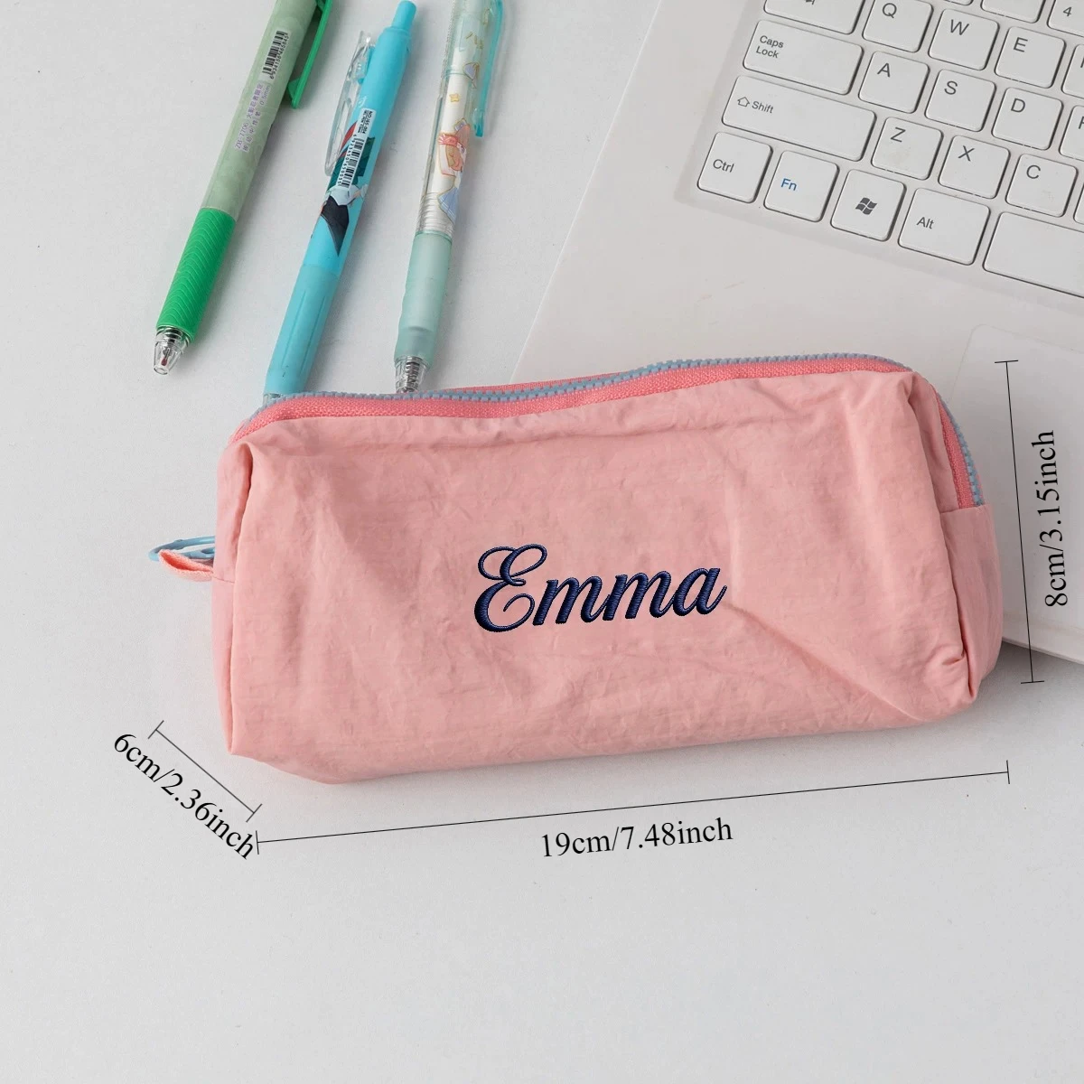 Custom Pencil Case Personalized Name Embroidery Candy Color Stationery Pouch School Supplies Organizer Gift for Kids Girls