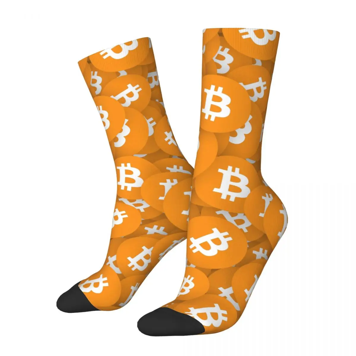 Funny Crazy Sock for Men All Hip Hop Harajuku Bitcoin Virtual Encrypted Digital Currency Seamless Pattern Printed Boys Crew Sock