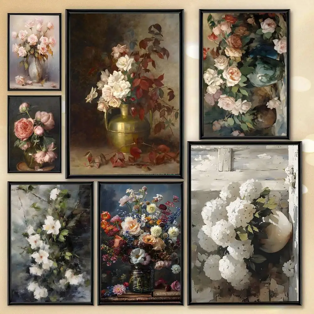 Vintage Bouquet Pink Roses Nordic Fashion Still Life Poster Art With Prints Home Bedroom Living Room Decoration Gift