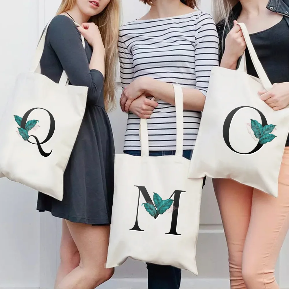 

Shopping Bag Women Canvas Handbags Shoulder Bags Supermarket Reusable Commute Large Capacity Handbag leaf Print School Tote