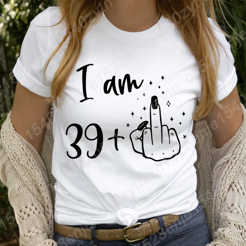 I Am 39+1 Print T Shirt Summer Short Sleeve Loose T-Shirt Retro Birthday Shirt Birthday Gifts For Women Crew Neck Pure Color Top