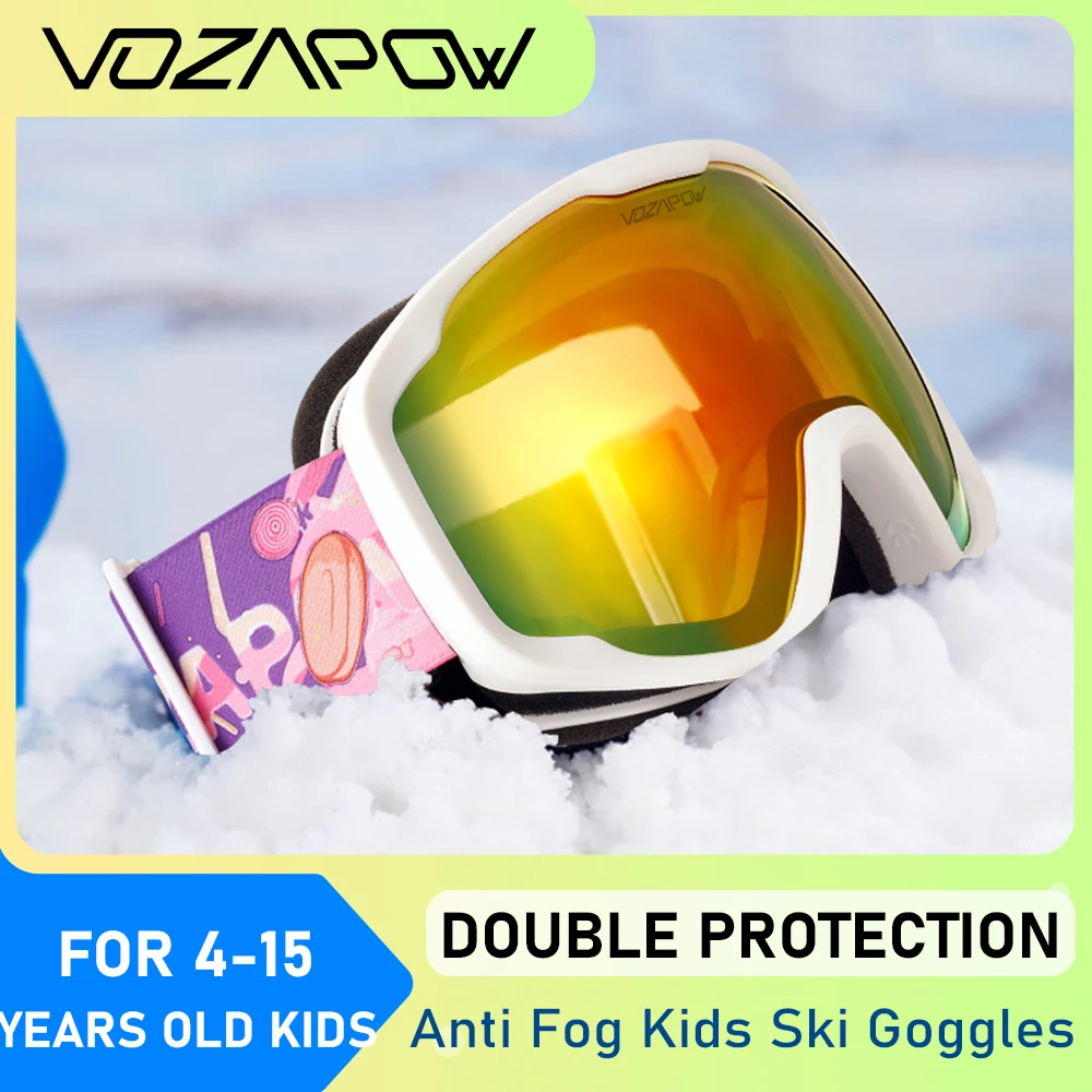 Vozapow Kids Ski Goggles Double Layer Impact Resistance Anti Fog Skiing Mask HD Snowboard Eyewear UV400 Children Snow Sunglasses