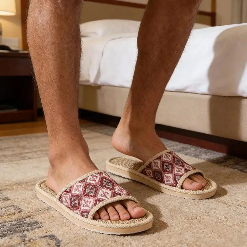 Four Seasons Linen Slippers Couple Breathable Indoor Floor Slippers Non-Slip Cotton Linen Home Slides Women Men Sandals view 5