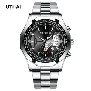 Uthai-Rogo Herren-Quarzkalender, Edelstahl, Liga Band, drei Konten, Business Fashion, H136, neu 8 Hauptverkaufsstahlkugel Uhr - №3