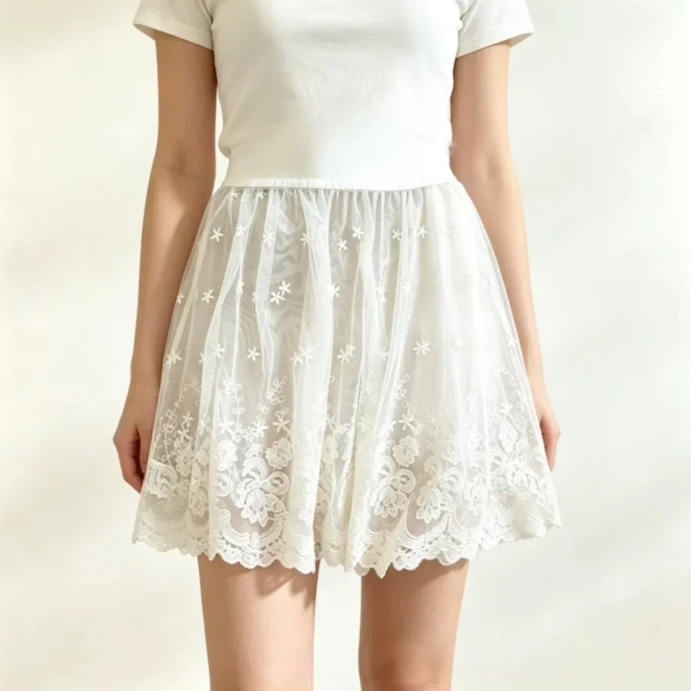 High Waist Half Slip Skirt Floral Embroidery Single Layer Layering Underskirt Four Season Mini Length Lace Mini Skirt