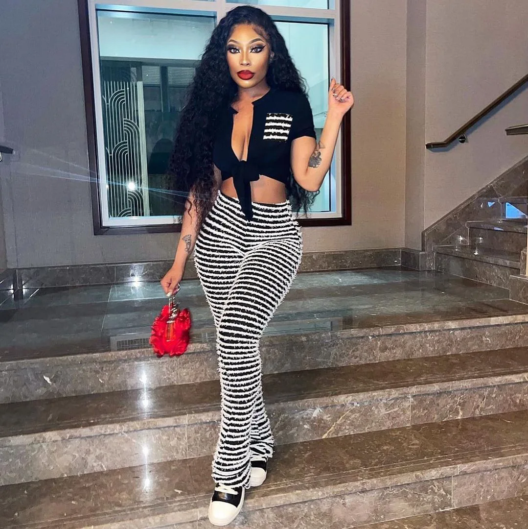 

Crop Striped Tops Sexy Two Piece Pants Sets 2023 Women Summer Clothes Luxury Elegant Outfit Fashion 2 Piece Pant Set Clothing