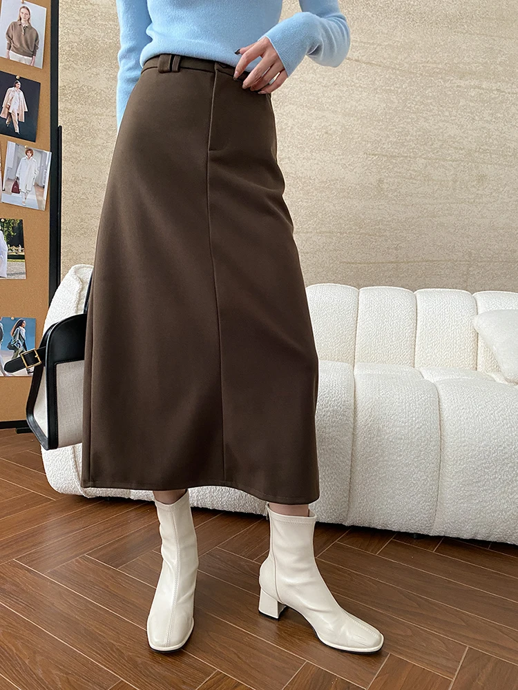 [LANMREM] Office Lady High Waist Skirt For Women A-line Mid-length Elegant Wool Skirts Female Clothing 2024 Winter New 26C1101