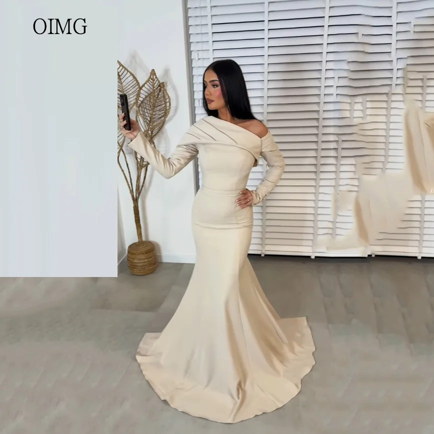 

OIMG Modern Ivory Mermaid Prom Gowns Off The Shoulder Formal Party Gown Floor Length Evening Dress vestidos de fiesta Customized