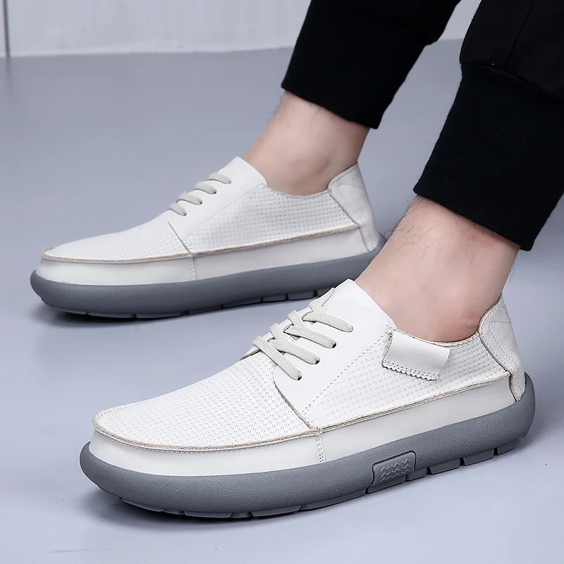 DIMANYU Men Summer Perforated Hollow Casual Shoes Lace Up Breathable Sneakers Men Non Slip Outdoor Walking Driving Footwear Men