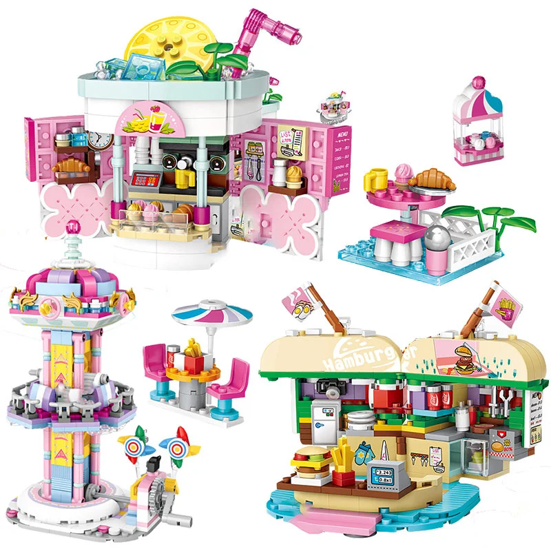 

Amusement Park Mini Blocks Friends Ferris Wheel Carousel Pirate Ship Pirate Ship Building Blocks DIY Bricks Toys for Girls