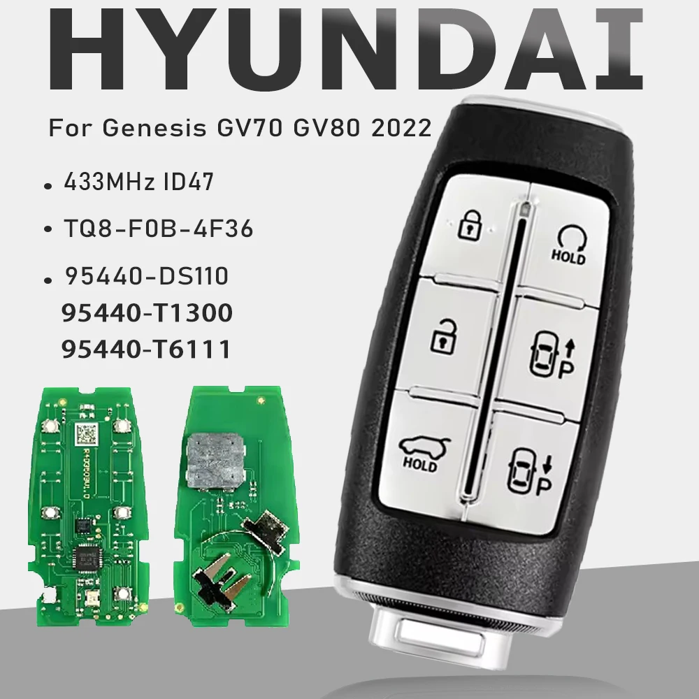 

KEYECU 95440-DS110 95440-T6111 95440-T1300, TQ8-F0B-4F36 Smart Remote Key 6B Fob 433MHz ID47 for Hyundai Genesis GV70 GV80 2022