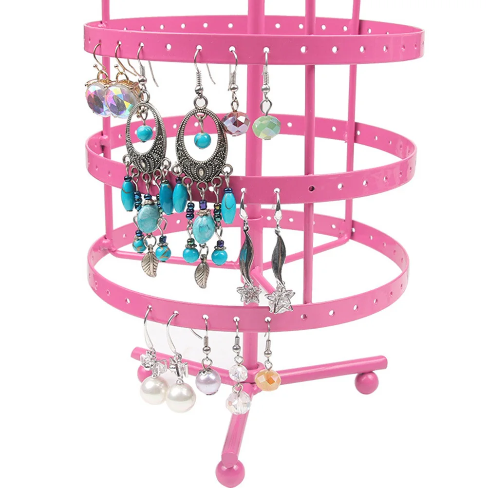 Rose Red Metal 4-Tier Rotating Earring Storage Rack Jewelry Display Stand Holder Organizer Table Decor Bird Cage Design