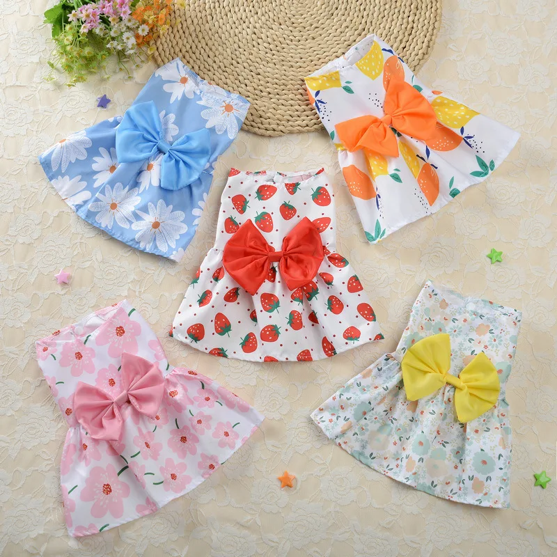 Dog Bowknot Floral Dress Pet Princess Dress Dog Sundress Dog Princess Dress Puppy Summer Dress for Small Pets Dogs Puppy Cats