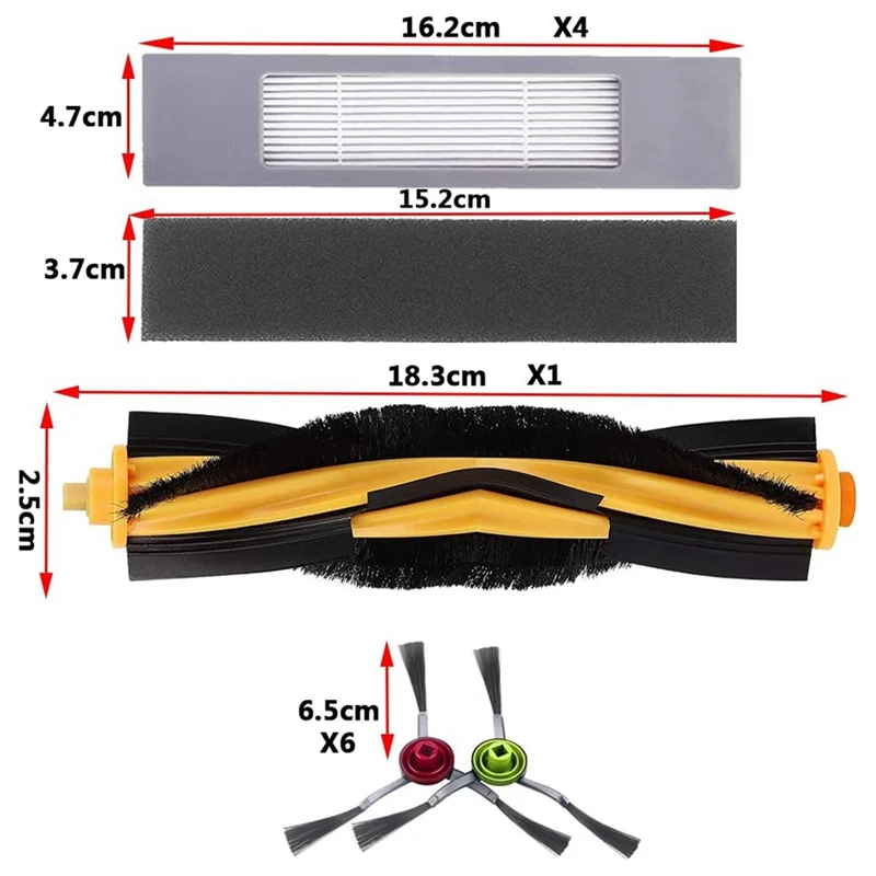 Kit de peças para Ecovacs Deebot N8 e T8 1, escova principal, 4 filtros, 6 escovas laterais para T8 N8 Ozmo 950 920 Substituição