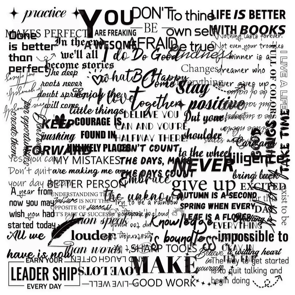 Zestaw naklejek motywacyjnych czarno-białych (50 wzorów) |   Zdejmowane naklejki PET do rękodzieła i świadomego życia ​   Sklep AnimeWorlds