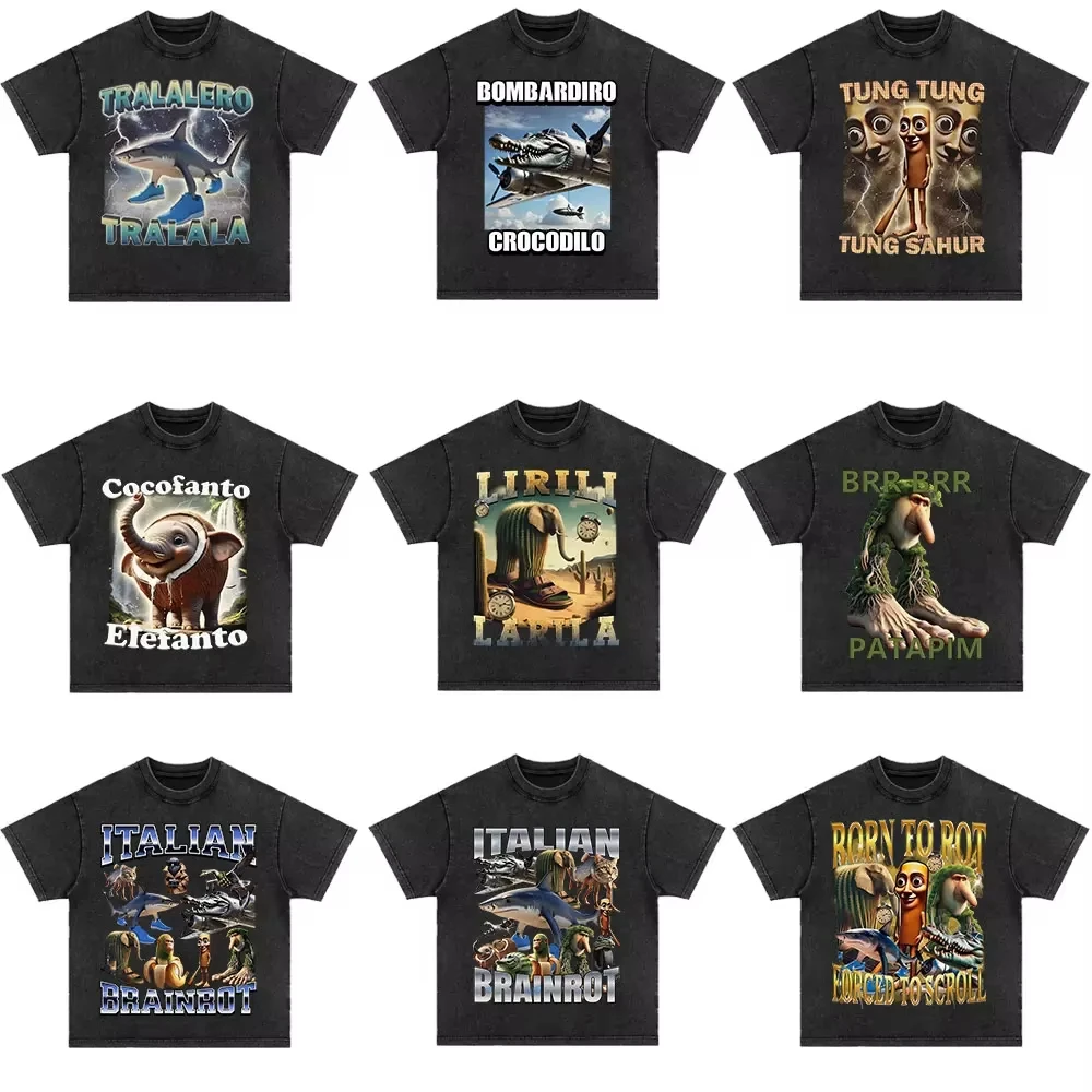 

Итальянская футболка Brainrot Funny Meme Tralalero Tralala Tung Tung Sahur Bombardiro Crocodilo Brr Brr Patapim Хлопковые футболки