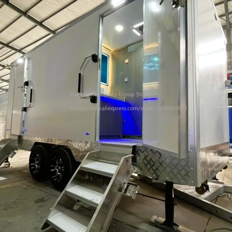 Trailer de Banheiro Móvel com Chuveiro e Pia para Eventos ao Ar Livre, Trailer de Banheiro Portátil para Acampamentos e Trabalho