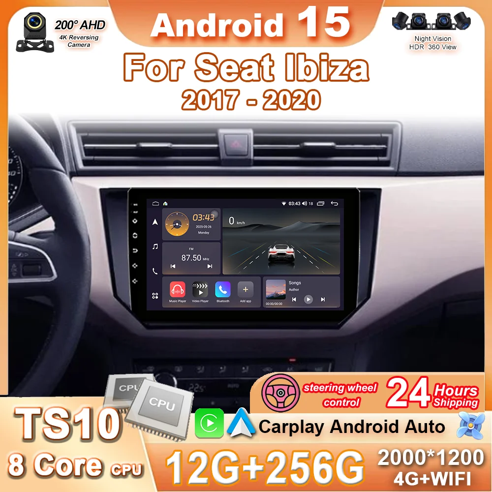 

Android 15 Auto Car Radio for Seat Ibiza 2017 2018 2019 2020 Car Multimedia Video Player Navigation GPS 4G Carplay No 2 DIN DVD