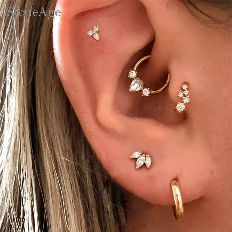 Y2k Ohrpiercing Helix Daith Snug Ohrringe für Frauen 1 Stück Zierlicher Knorpel Tragus Clicker Septum Ring mit Kette Damenschmuck – Detail 2