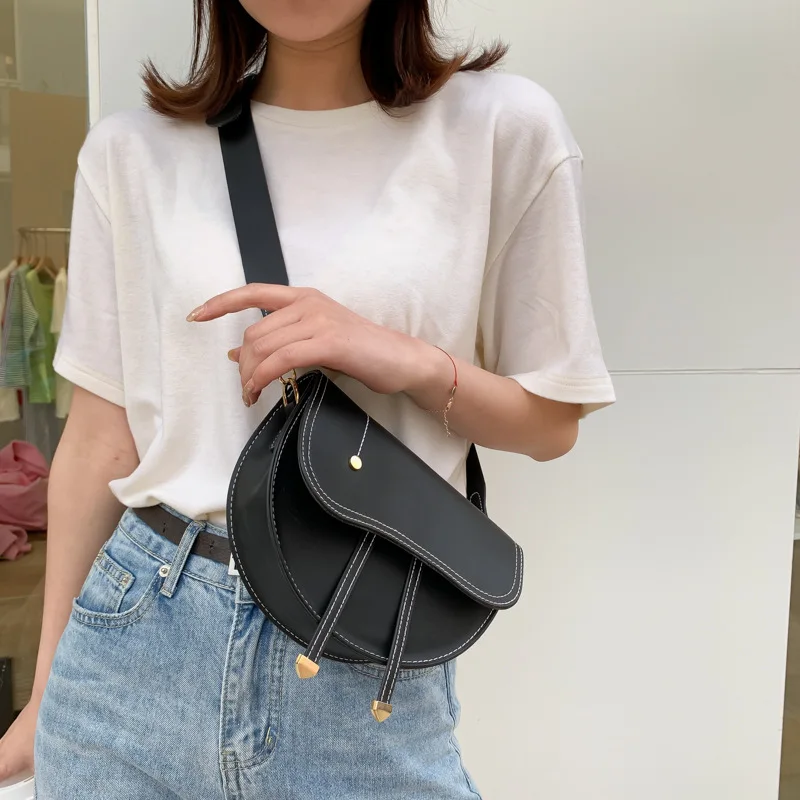 

Retro Flap PU Shoulder Bags Fashion Saddle Bag Flip Female 2023 Popular New Simple Crossbody Wide Strap Handbag