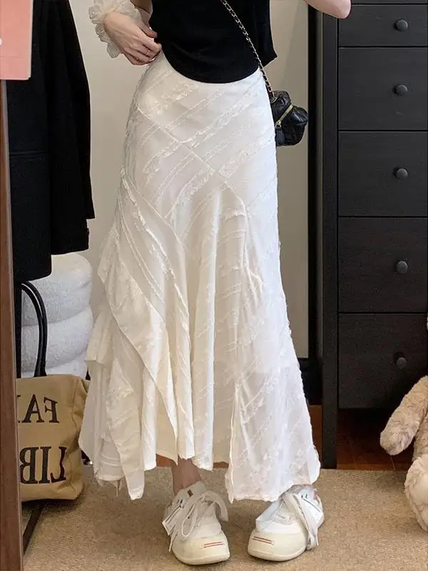 

High Waist Asymmetrical Half-length Skirt Slimming Design Wraparound Fish-tail Long Skirt for plus Size Women Spring Summer N...