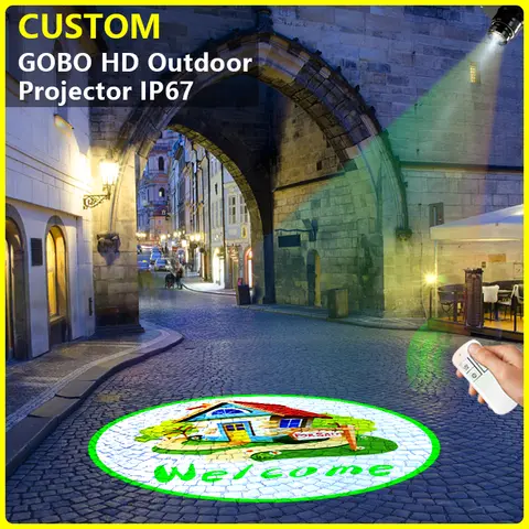 사용자 정의 150W HD 실내 도어 헤드 야외 ip67 방수 회전 광고 이미지 프로젝션 램프 고보 샵 로고 프로젝터