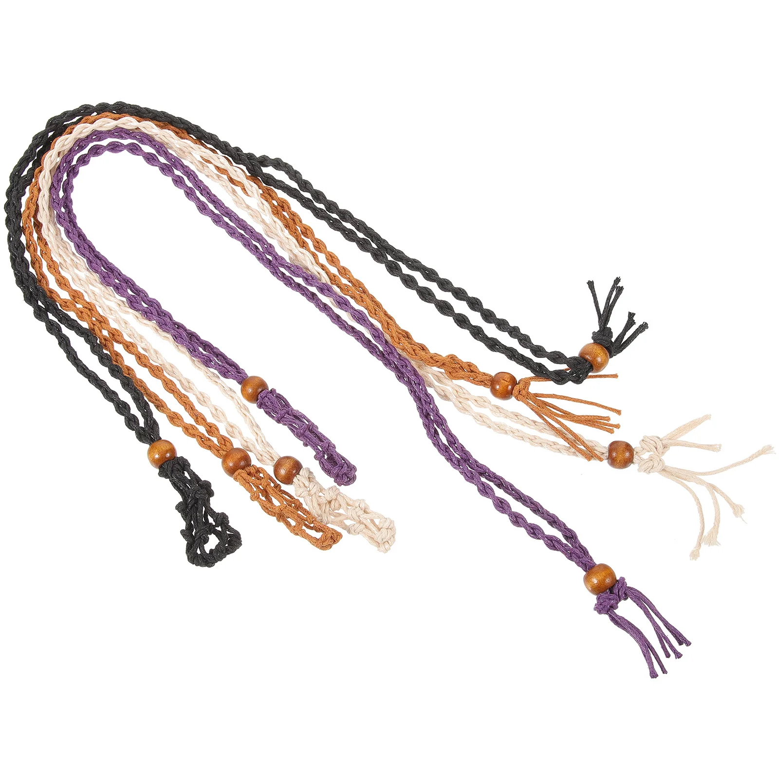 

4pcs Woven Necklace Pendant Holder Adjustable Wooden Wax Rope Diy Stone Cage Cord Vintage Hanging Ornament Neck Decor Accessory