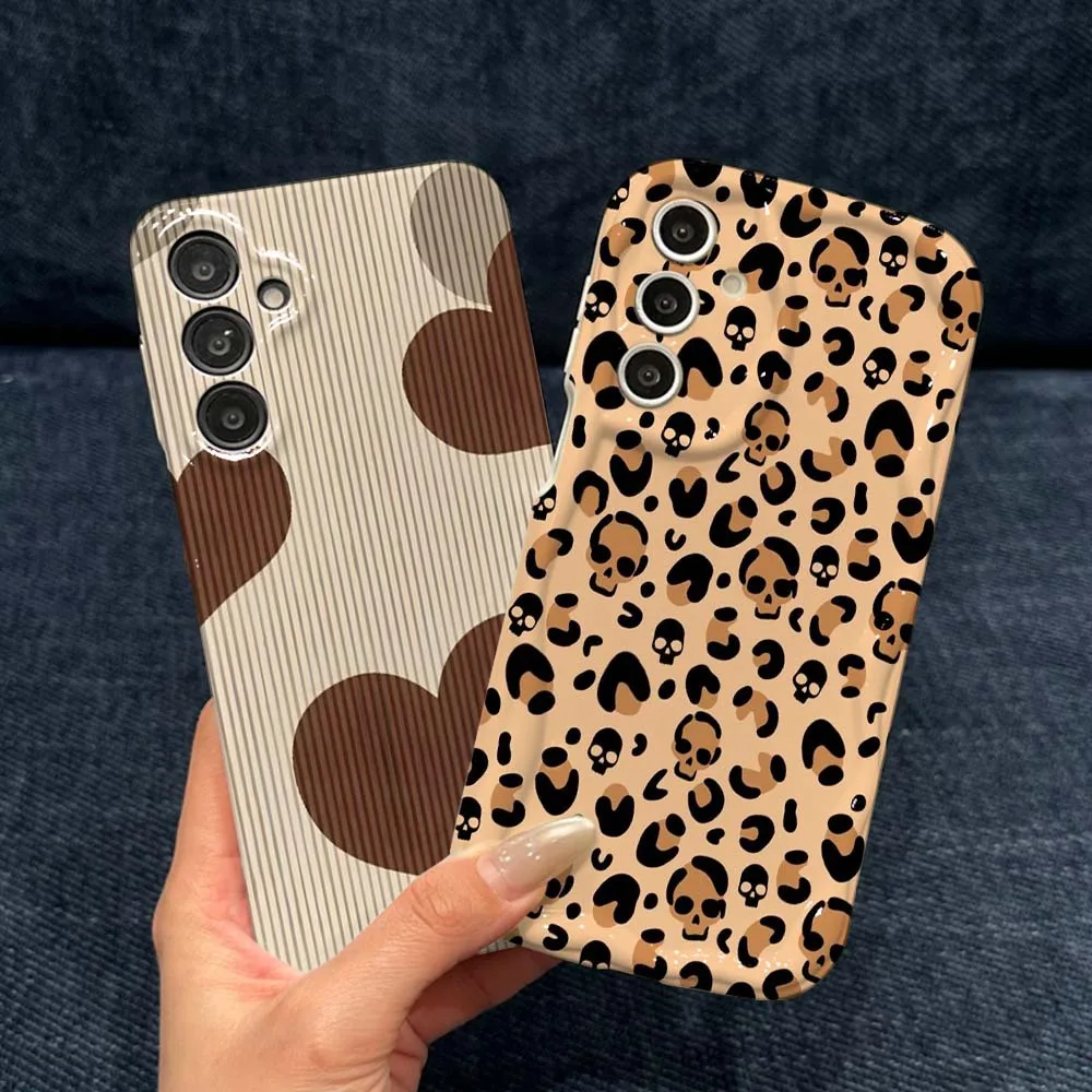 Line Art Love Leopard Print Phone Case For Samsung Galaxy A56 A55 A54 A51 A17 A07 A06 Feilini Hard Case Wave Oil Soft Case