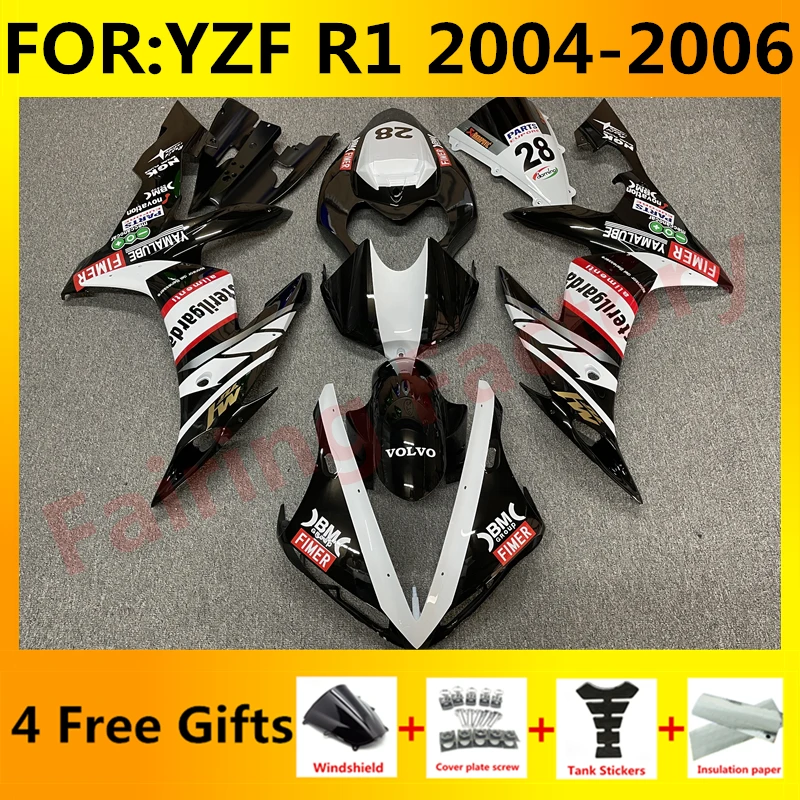 

Новый комплект обтекателей для мотоцикла ABS, подходит для YZF R1 2004 2005 2006 YFZ-R1 04 05 06, Обтекатели для кузова черного и белого цвета