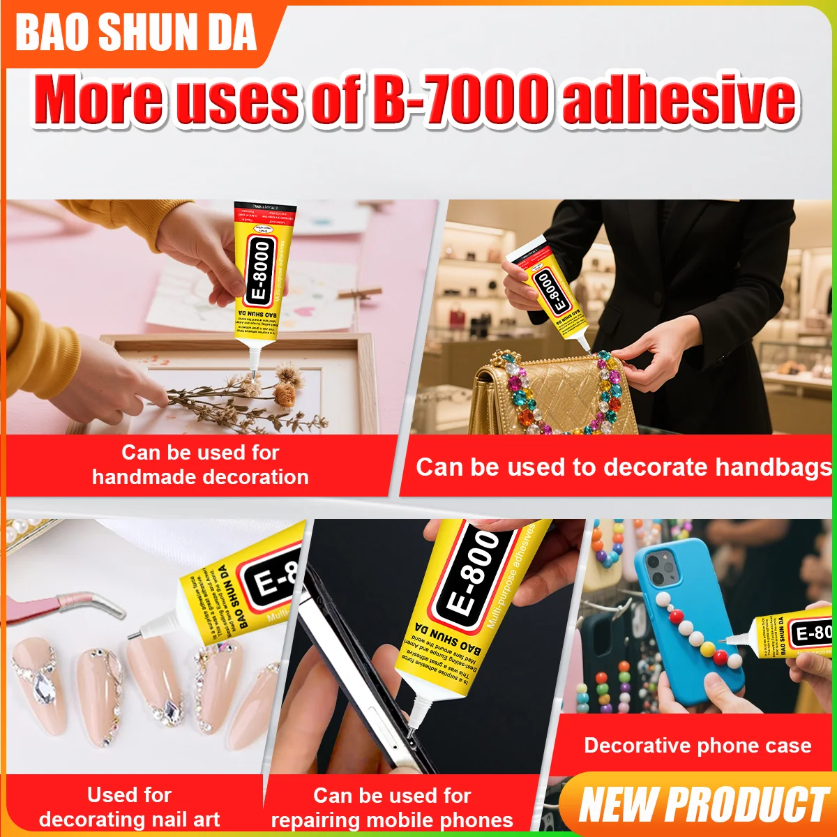 ملصق إصلاح السيارات E8000 شفاف وغير ملحوم، متوافق مع مواد مختلفة مناسب لصق الزجاج، مانع التسرب الداخلي والسيارات البلاستيكي 50 مل 1-3 قطع #6