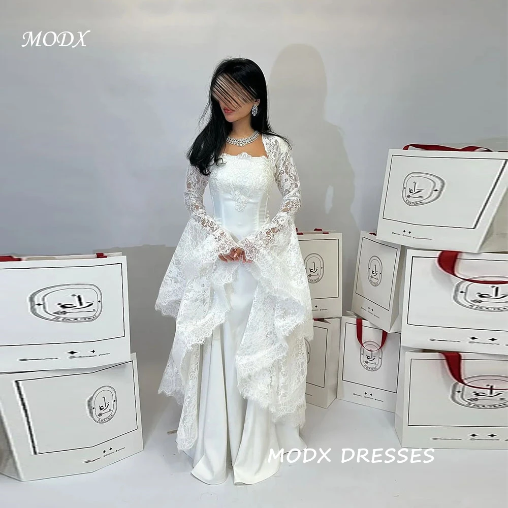 MODX Lace Flare Sleeves Wedding Dresses 2026 Zip Back A Line Saudi Kuwait Customized Bridal Gown Bridal Wedding Party Dress